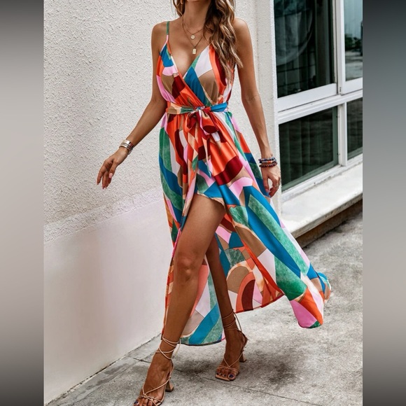 Boho Pink Multicolor Ruffle Hem Maxi Dress - Picture 3 of 6